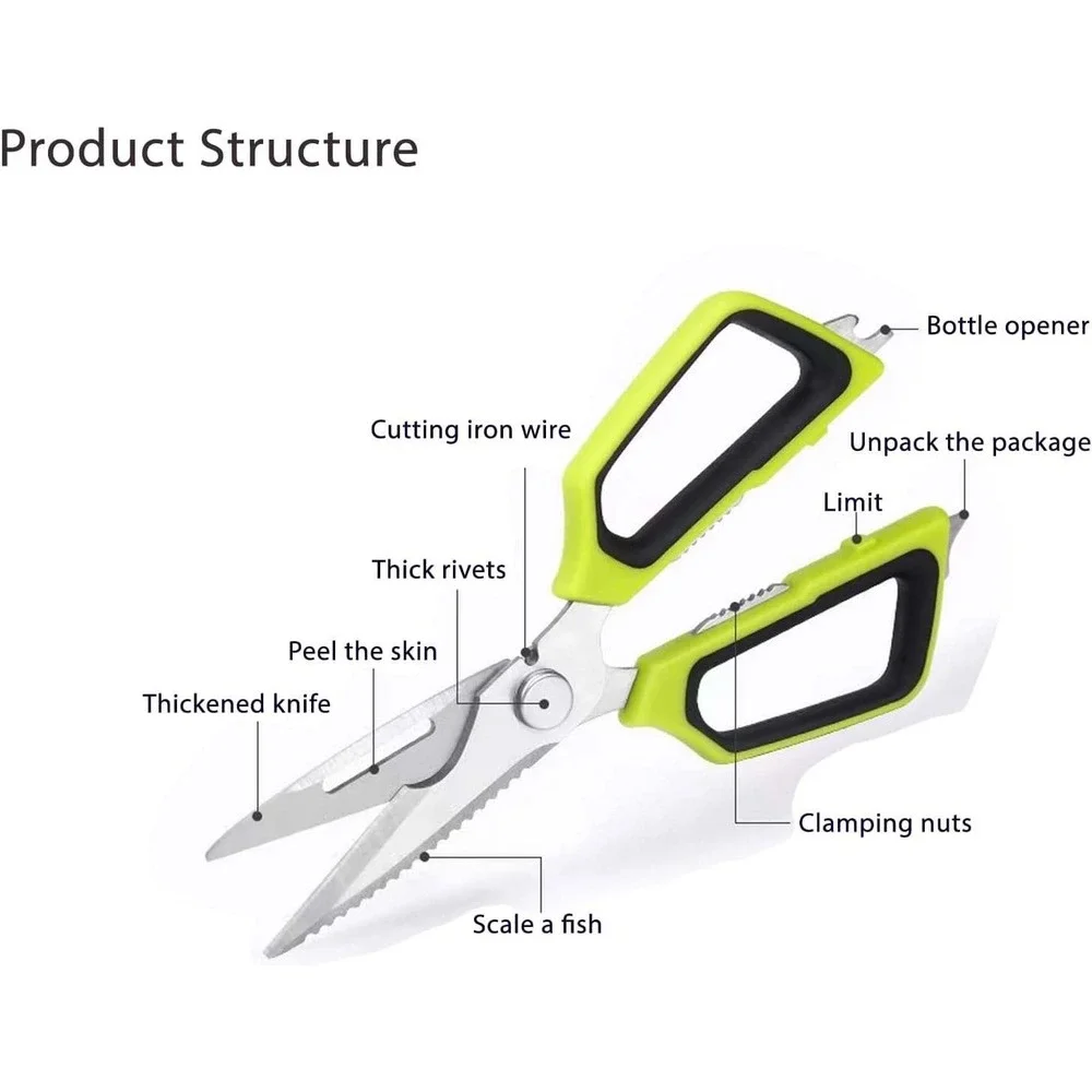 Multi-Purpose Kitchen Shears Stainless Steel Heavy Duty Scissors Neon Green